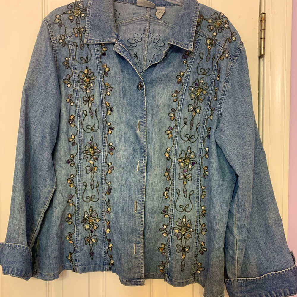 Chico’s Embellished Denim Jacket Size 3 (12/14)